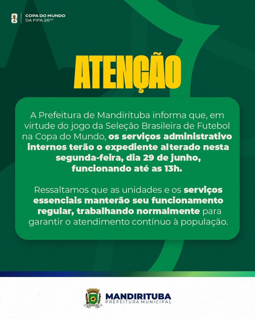 Post do instagram da Prefeitura de Mandirituba