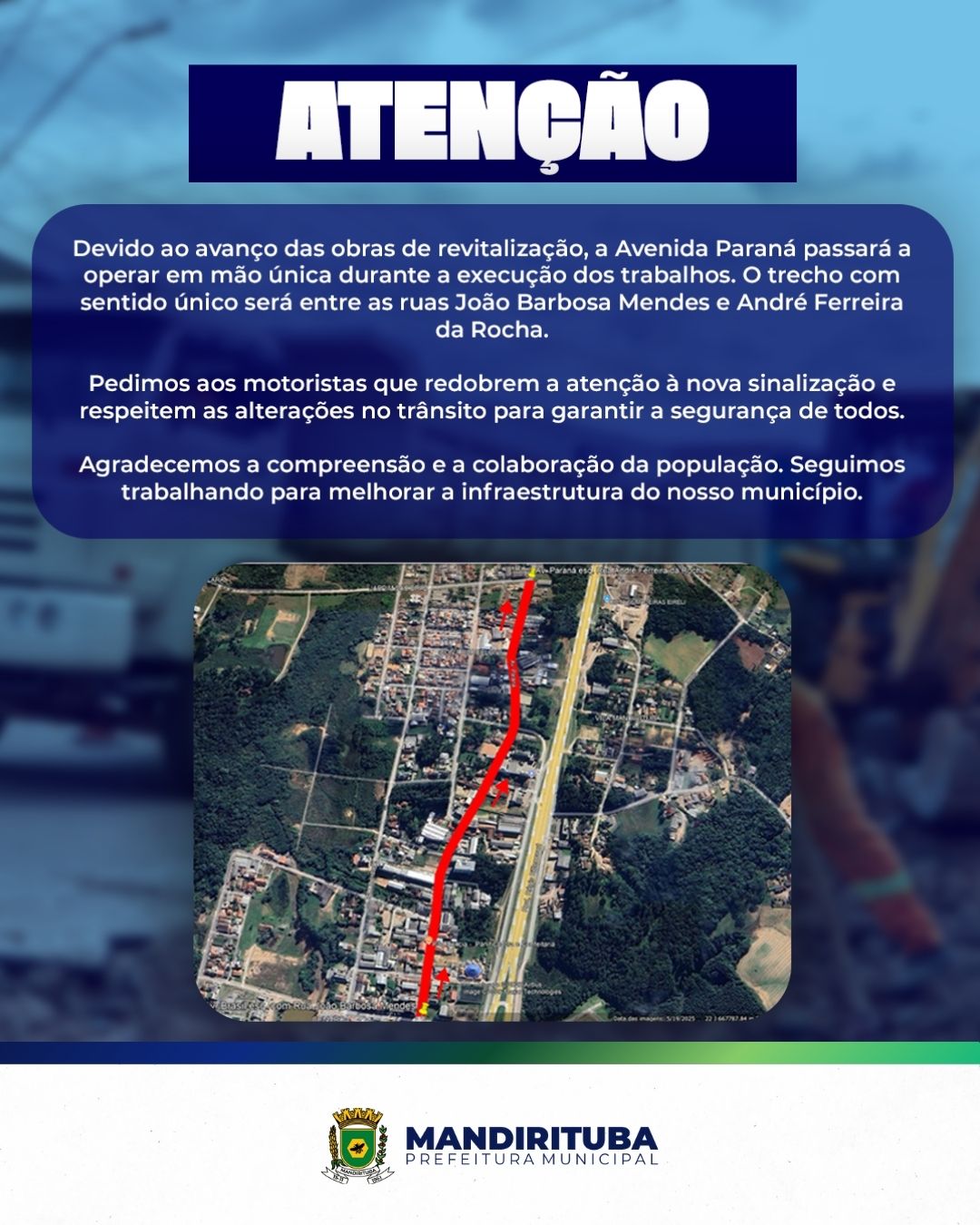 Post do instagram da Prefeitura de Mandirituba